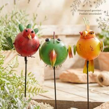 3er Set Bunte Gartenstecker fliegende Tiere hell ca. 80 cm - Gartendekoration